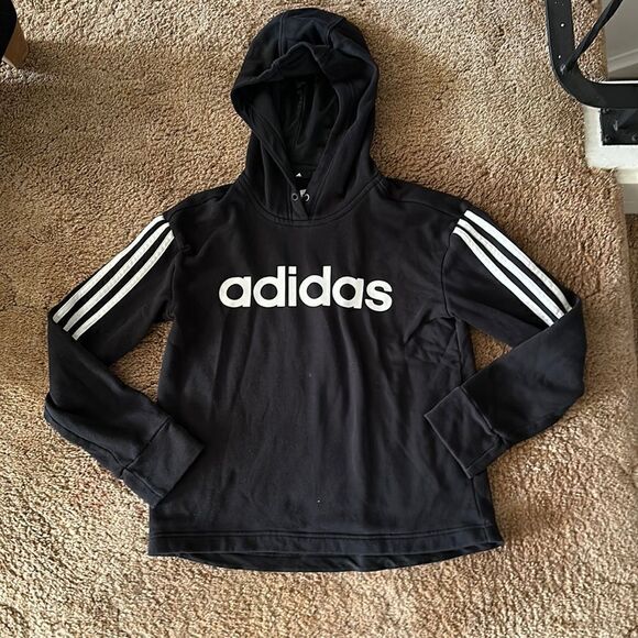 Classic Original Black + White Small Adidas Logo Hoody - Picture 1 of 3